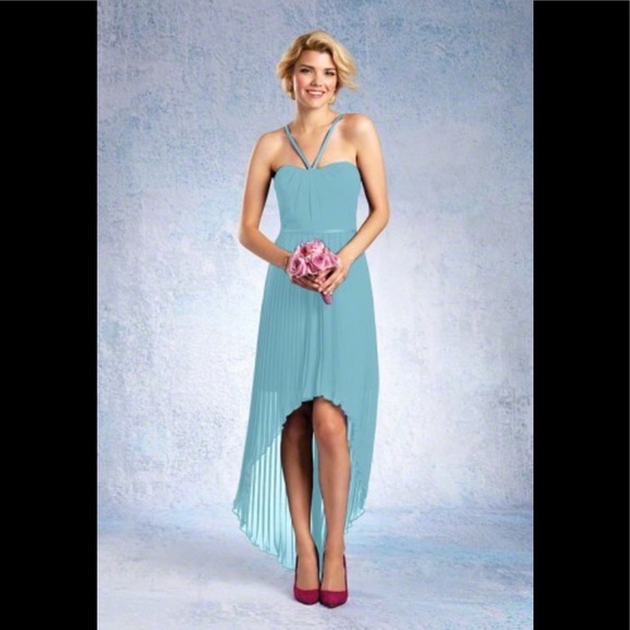 ALFRED ANGELO Teal Chiffon Pleated Hi-Low Dress - Picture 1 of 1